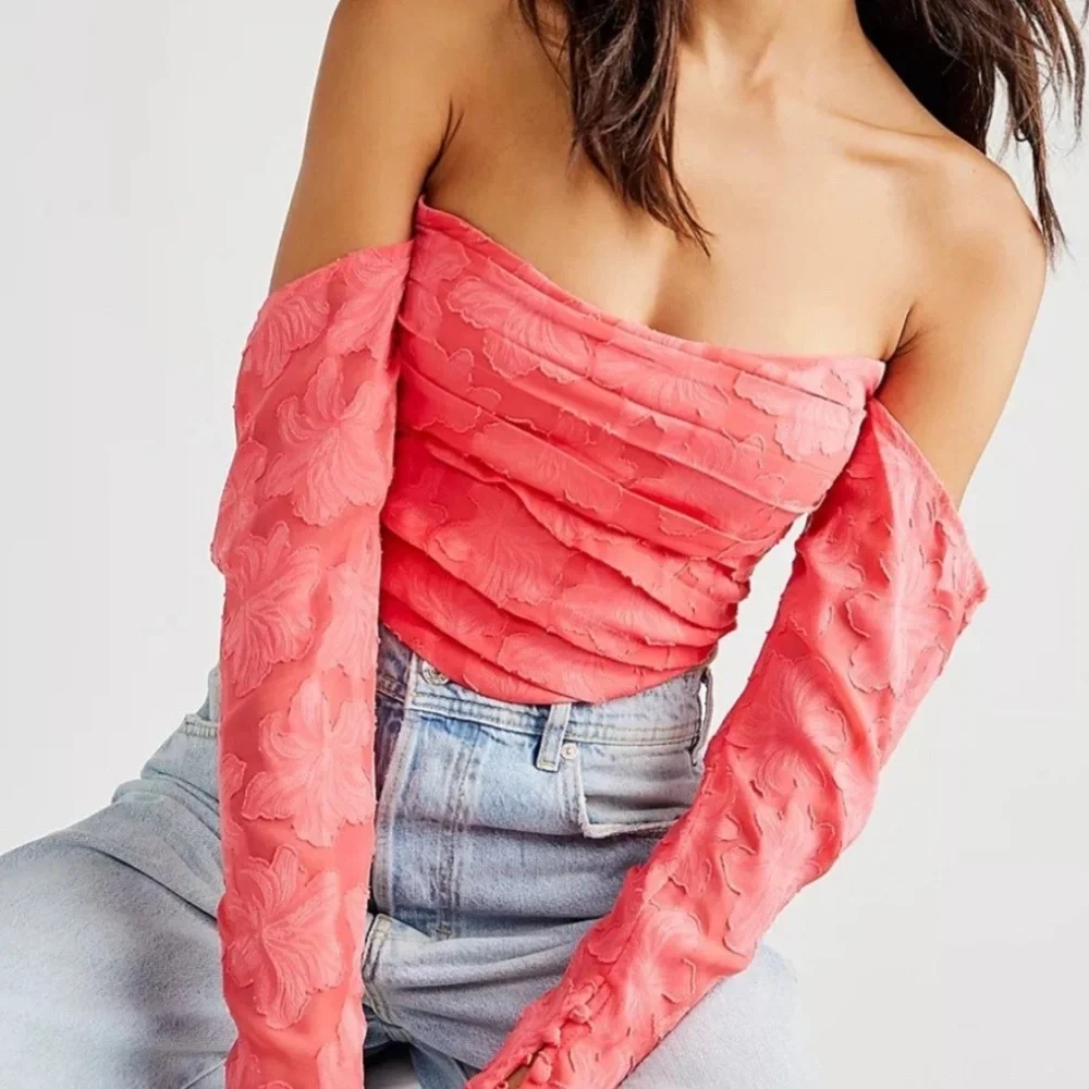 Free People Coral Pink Off-Shoulder Crop Top